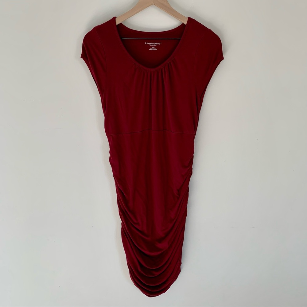 Liz Lange Maternity Wine Red Ruched Bodycon Dress, M